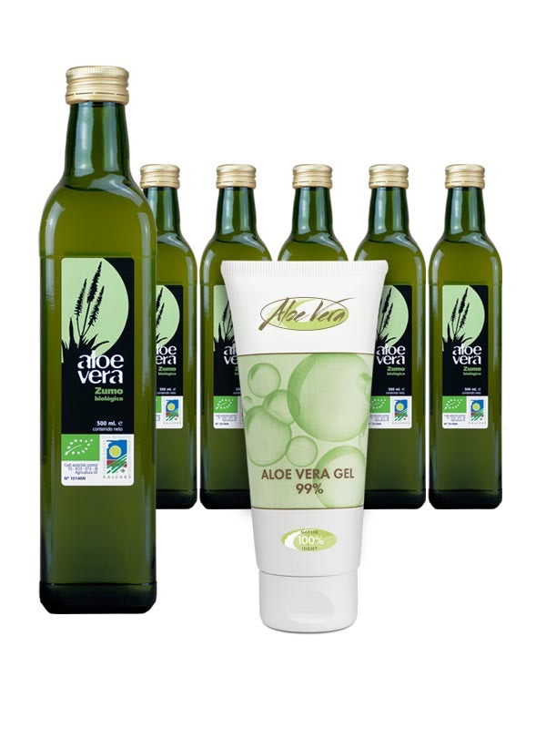 6 x zumo directo de aloe vera ecológico + 1 gel 99% de finca ecológica Mallorca